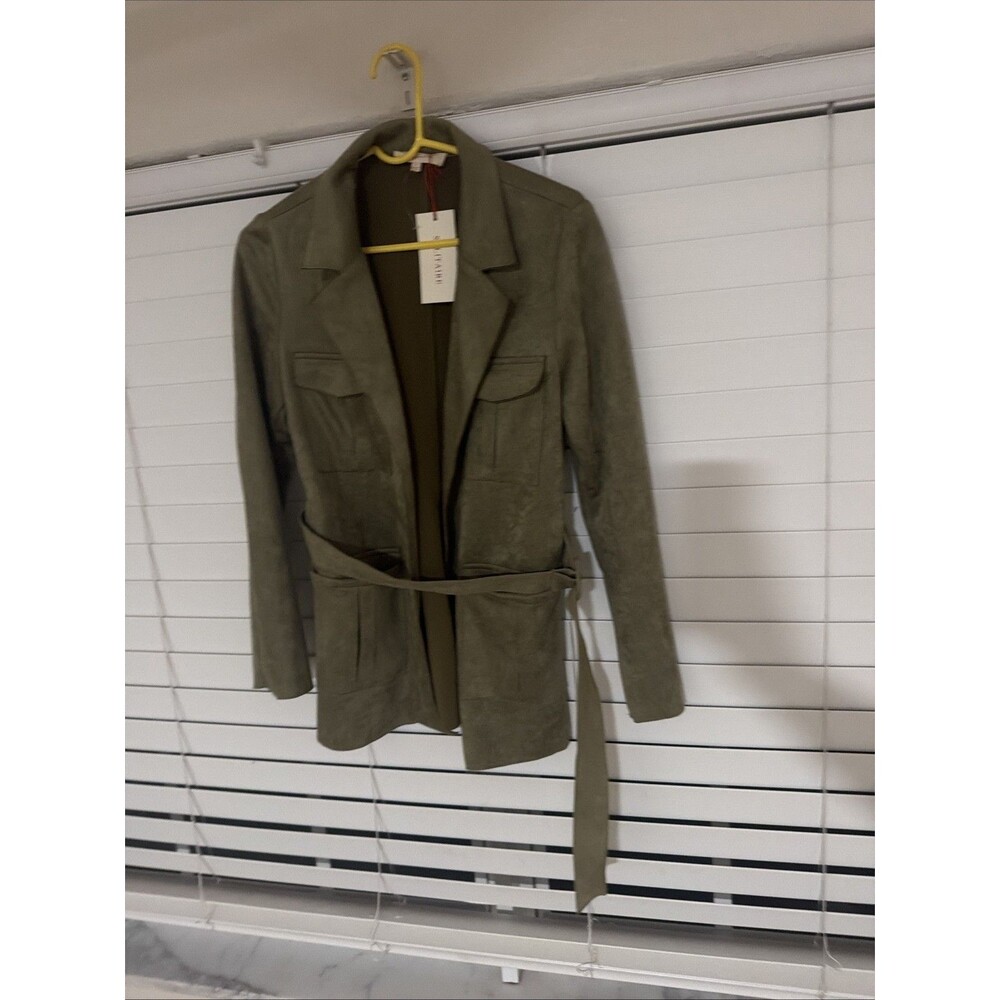 Solitaire Jacket Womens Small Olive Green Faux Suede Belted Quiet Luxury